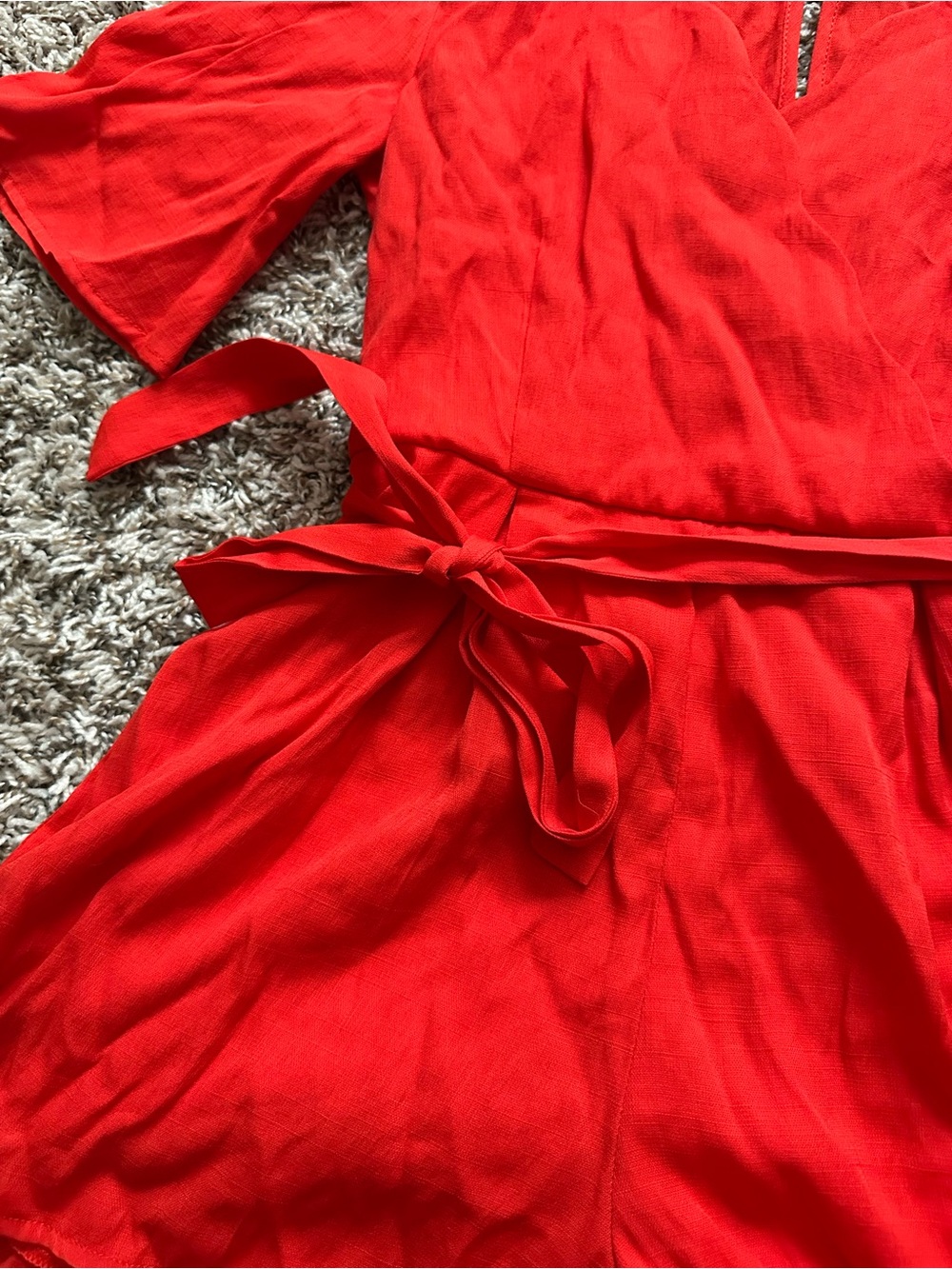 Jun & Ivy Bright Red V-Neck Tie Romper - Picture 2 of 7